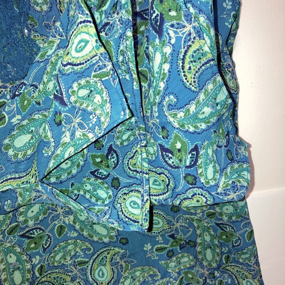 Vintage ALC XL Flowy Sleeve Embellished Chest Blouse Blue Paisley 13035 - Picture 5 of 9